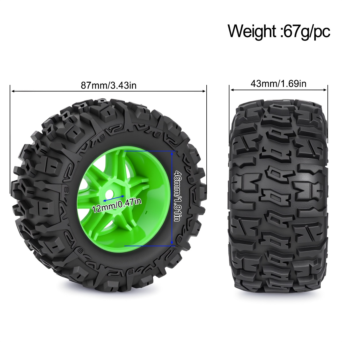4Pcs 87mm Rubber Tires Wheels  - Rc Hobby Trucks 评论和价格